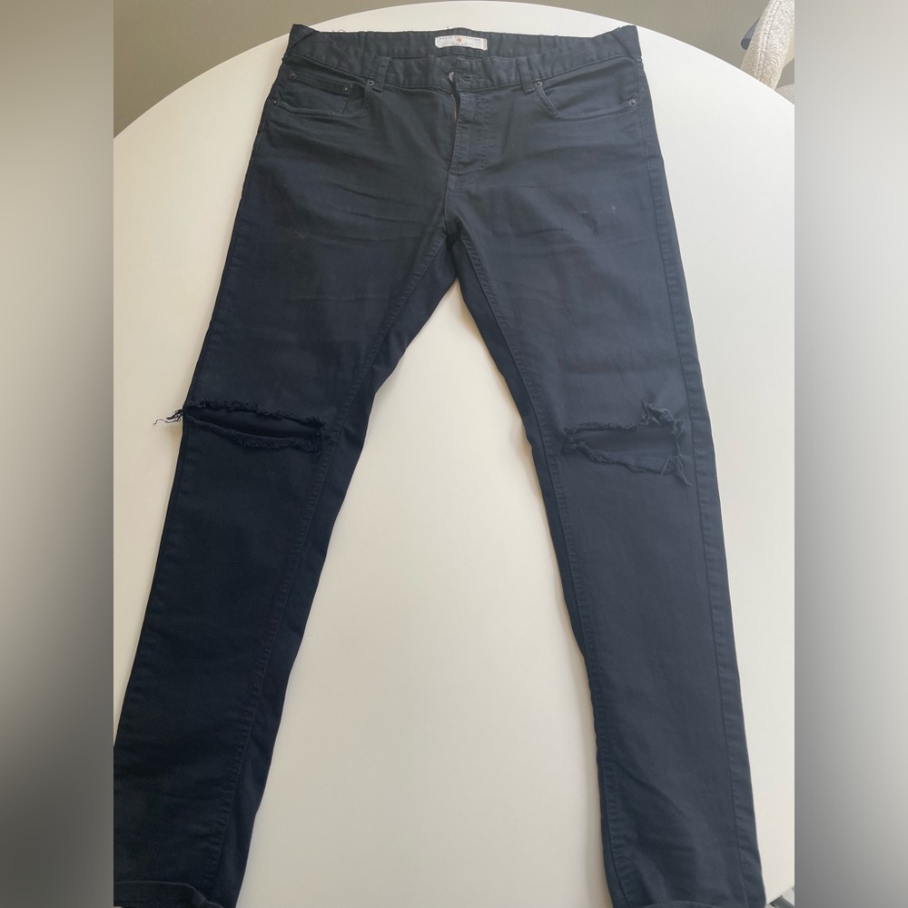 Zara Denim collection black pants with knee holes Sz 32